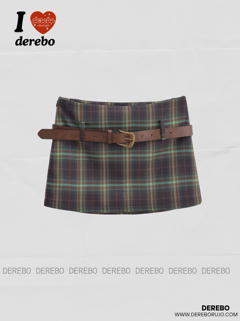 Preppy Belt Checkered Mini Pants Skirt