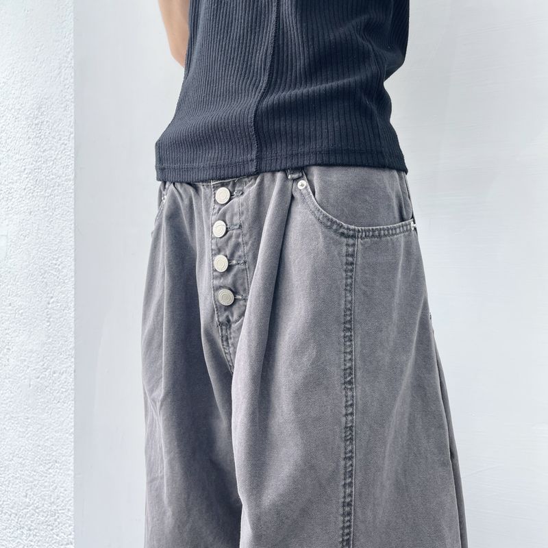Washed Multi-Button Wide Pants