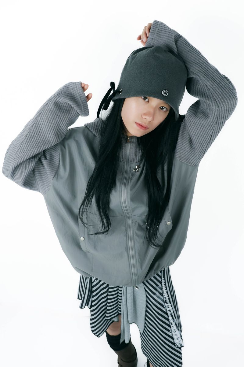 studs nylon knitzip hoodie(gray)