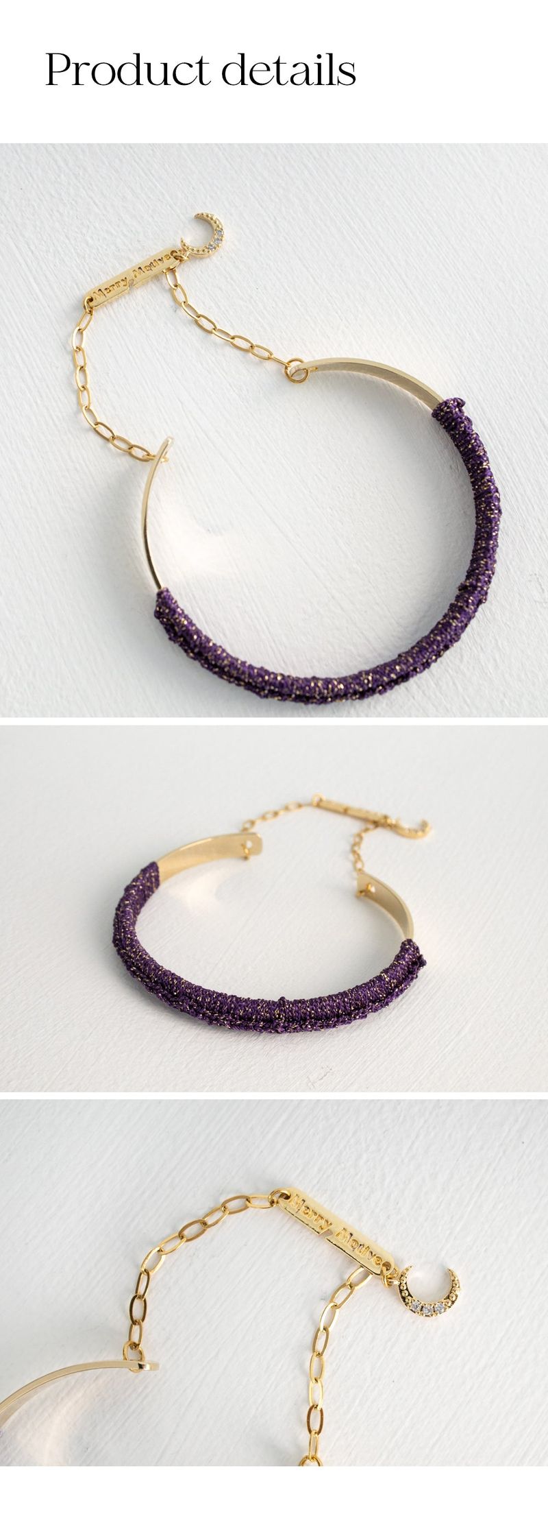 Knitting with drop chain bangle bracelet (Gold)