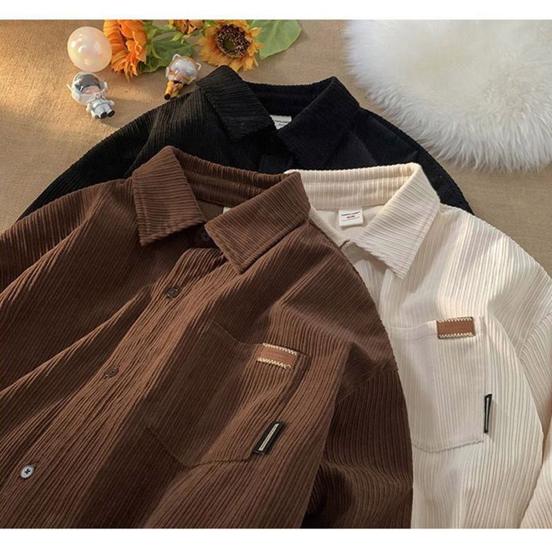 [Unisex] Corduroy Pocket Layered Long Sleeve Shirt (3 colors)