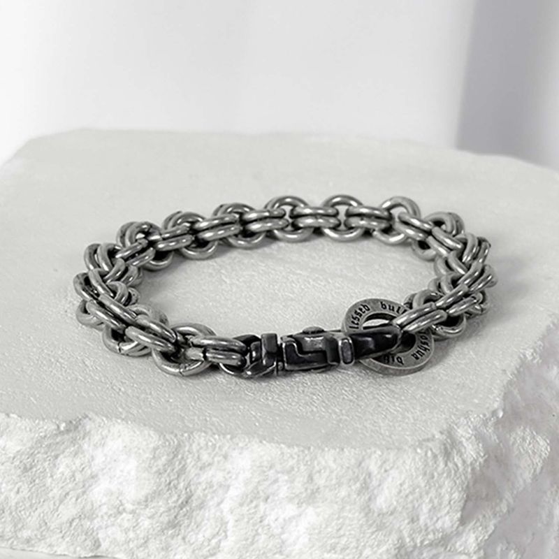 ss-10mm Double chain link bracelet_dark silver