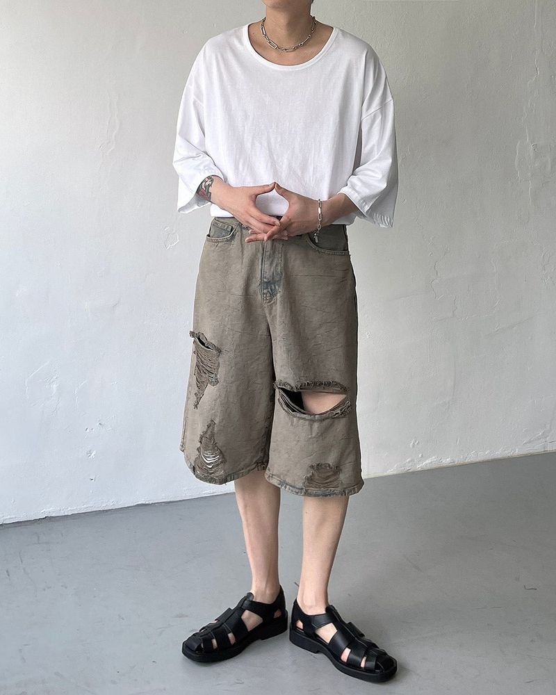 Pulse putty vintage denim Bermuda pants (sand)