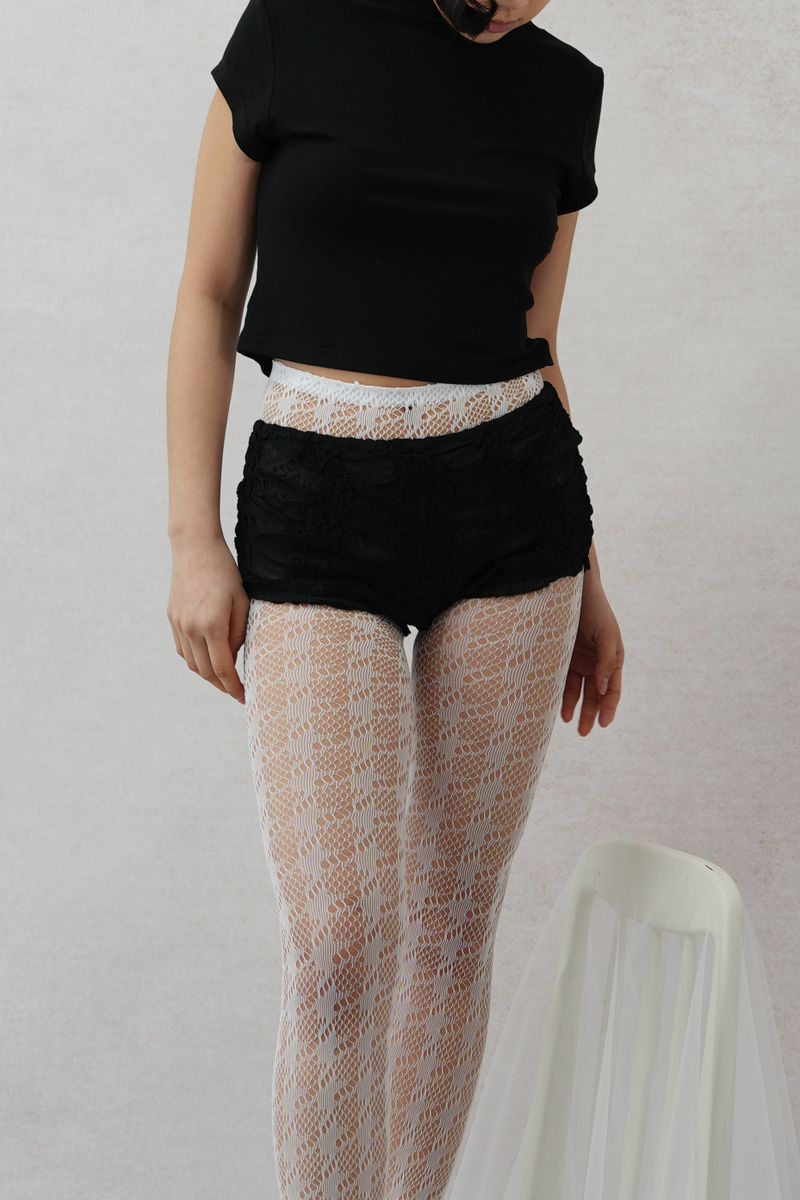 houndstooth check mesh tights (white)
