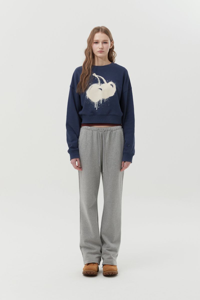 MELTING CHERRY PRINTED CROP SWEATSHIRT [NAVY]