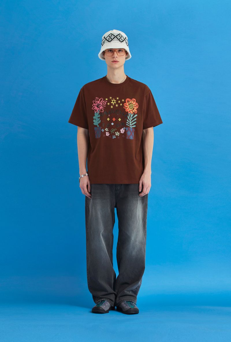 FLOWER ARGYLE T SHIRT / BROWN