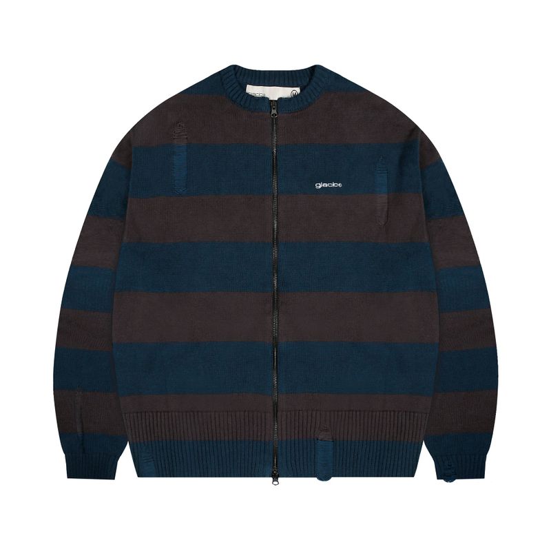 GLACK（グラック）の「GNT055 Distressed Long Sleeve Zip-up Knit (NAVY)（Tops）」