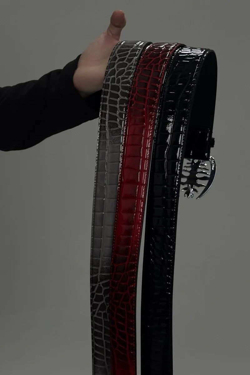 Metal Spine Buckle Leather Belt