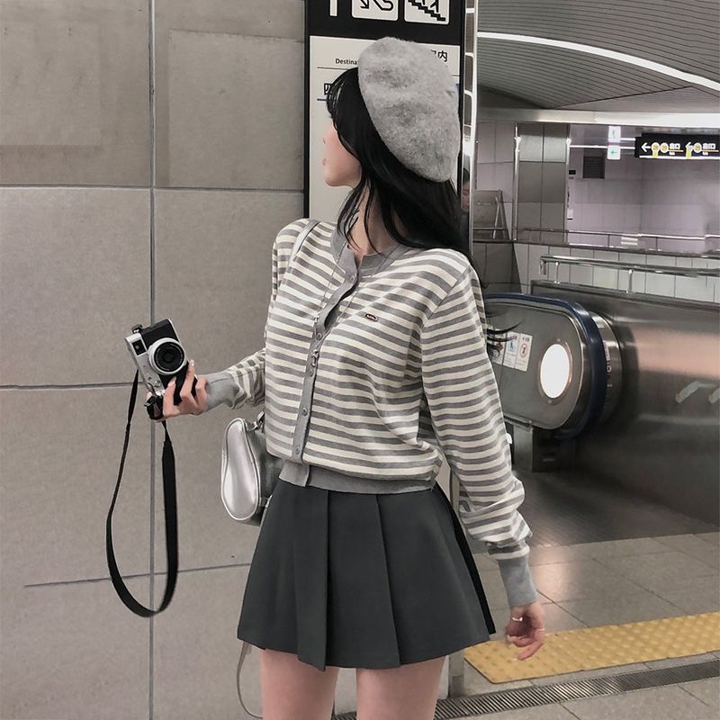 [BELLIDE MADE] Lucky, round stripe cardigan