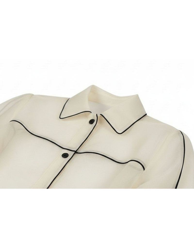 Eliane Sheer Piping Crop Shirt Jacket Black
