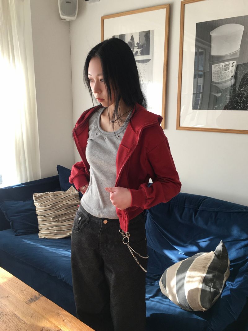 エンドUネックアイレットスタッドクロップTシャツ (6c)