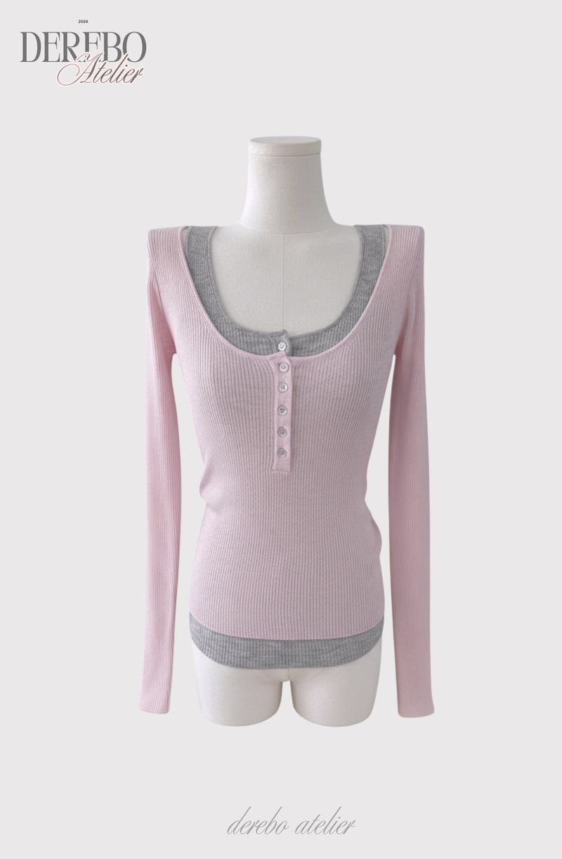 Pink bear ribbed long-sleeved T-shirt