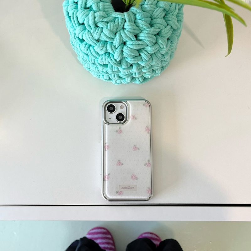 [MADE][Glass Silver Bumper Case]  Rose Stitch Knit Case