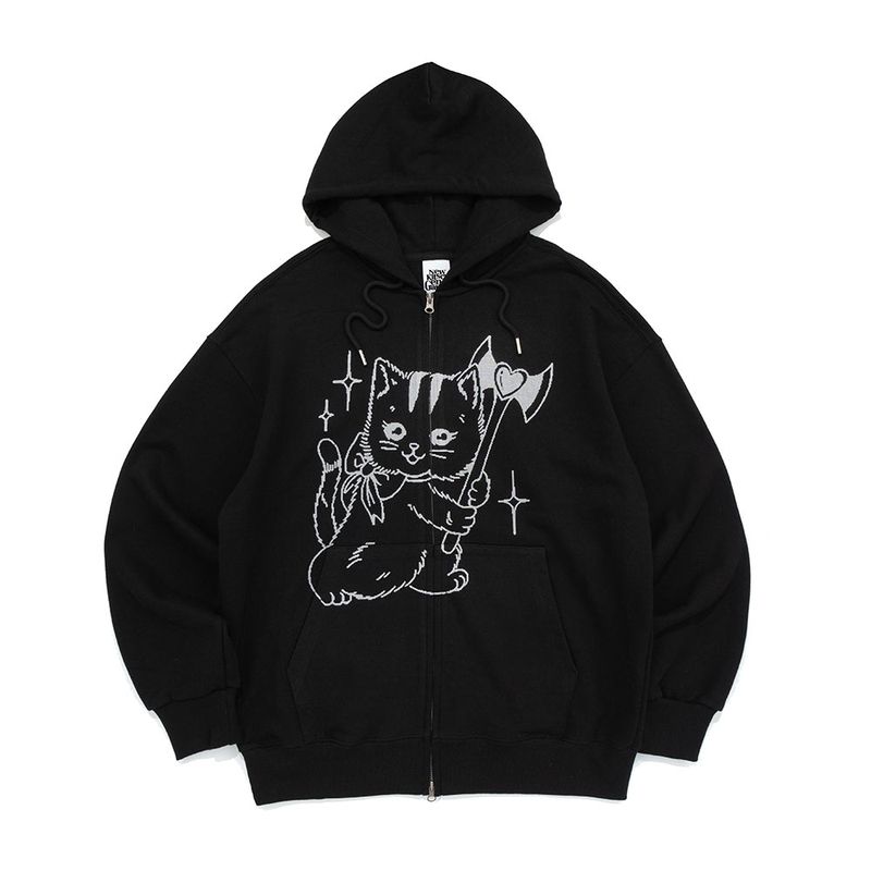 KILLING TIME CAT HOOD ZIP-UP (BLACK)