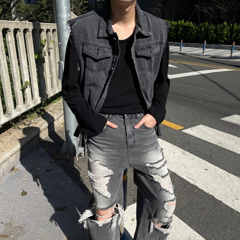 Black Jeans Denim Vest D725013534026
