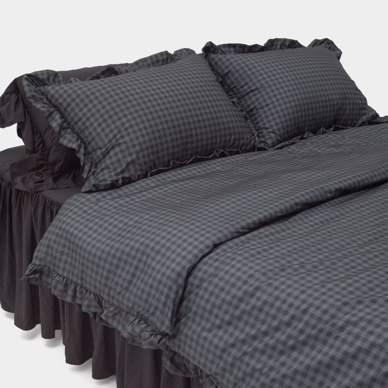 Dust-Free Gingham Check Frill Duvet Cover - K size
