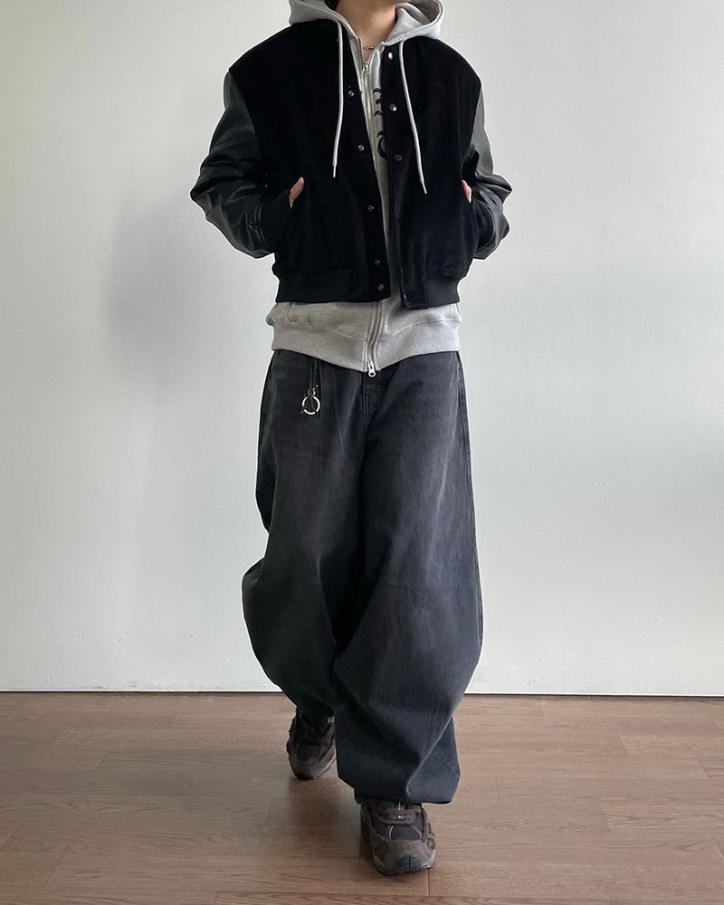 Baseball Corduroy Leather Jacket