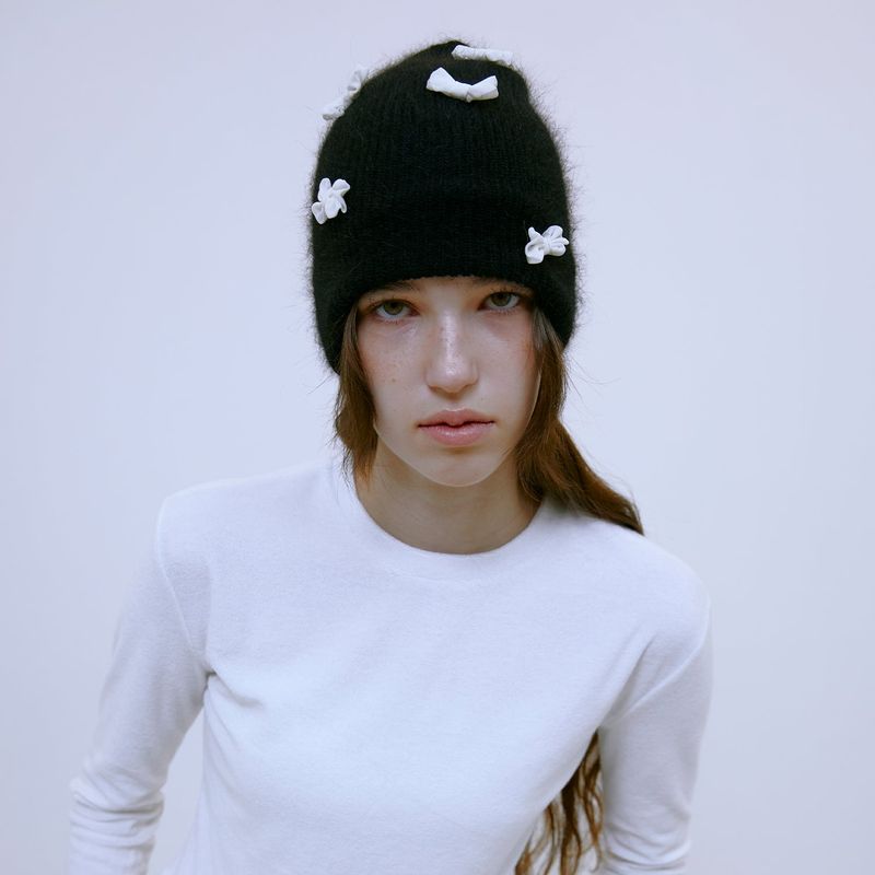 Ribbon Mohair Beanie (BLACK)