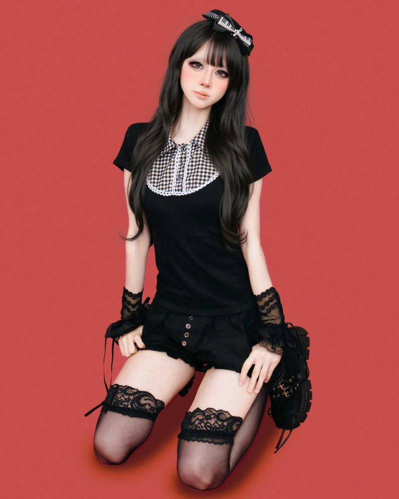 horror-game princess check blouse
