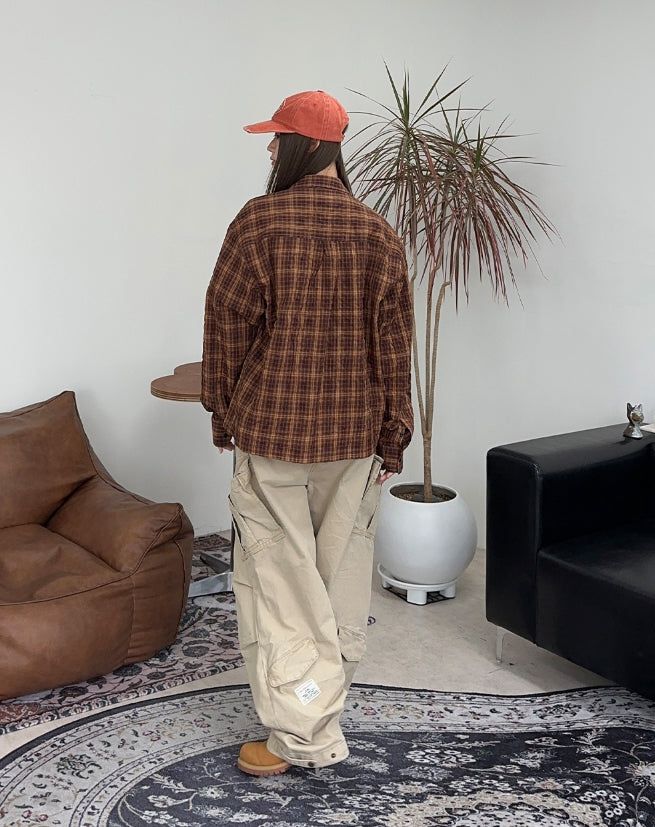 Tona Wrinkle Crop Check Shirt