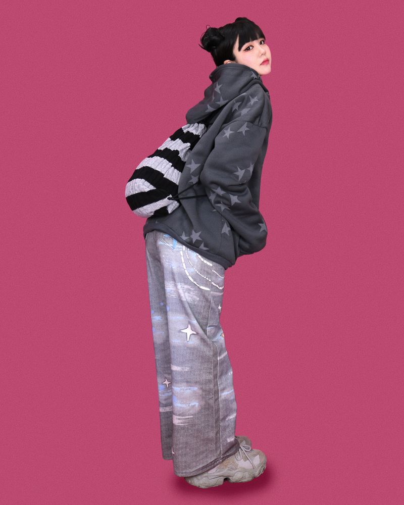 kitsch painting denim pants