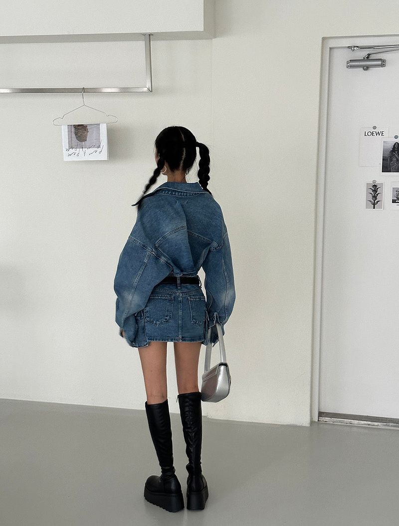 Wafer pocket cropped jean jacket