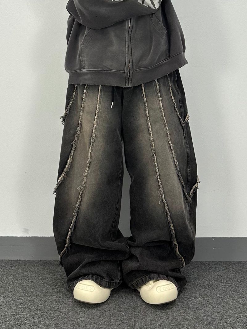 flow cut-off denim pants