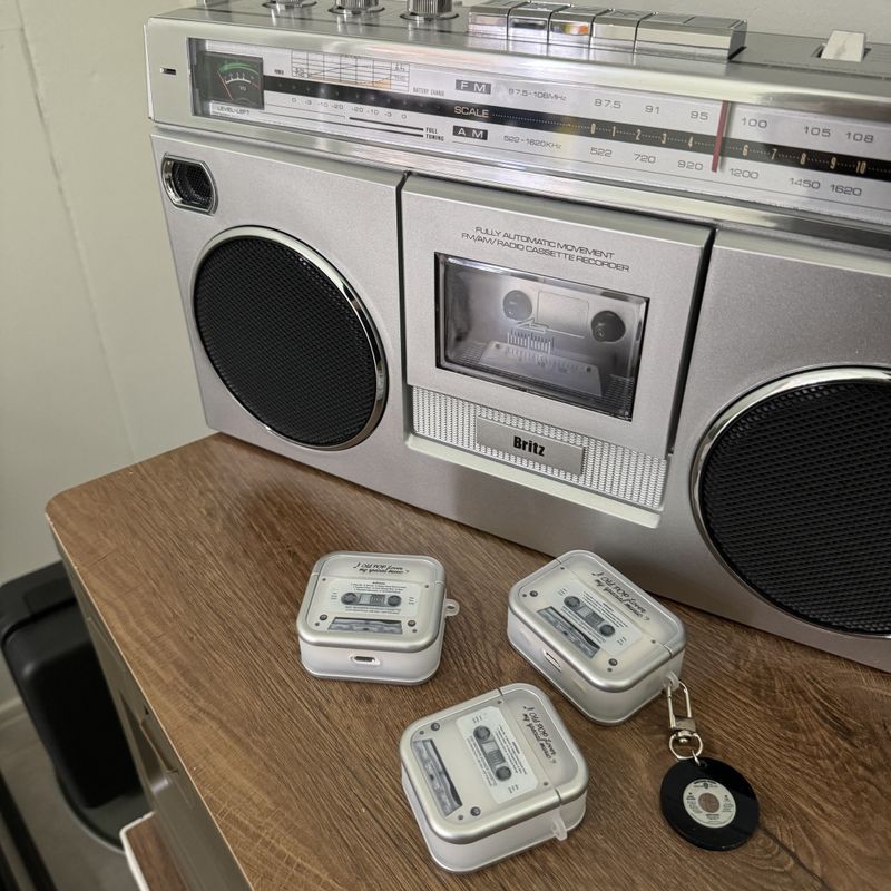Retro cassette tape Airpods case + charm