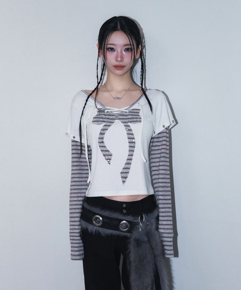 punky bow layered tee - ivory
