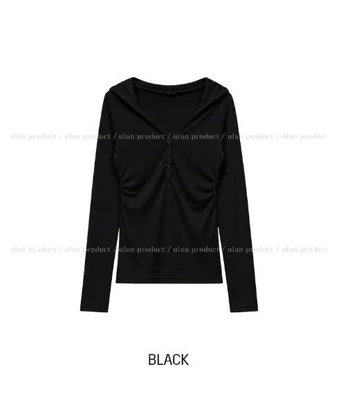 Leon V-Neck Button Slim Hoodie
