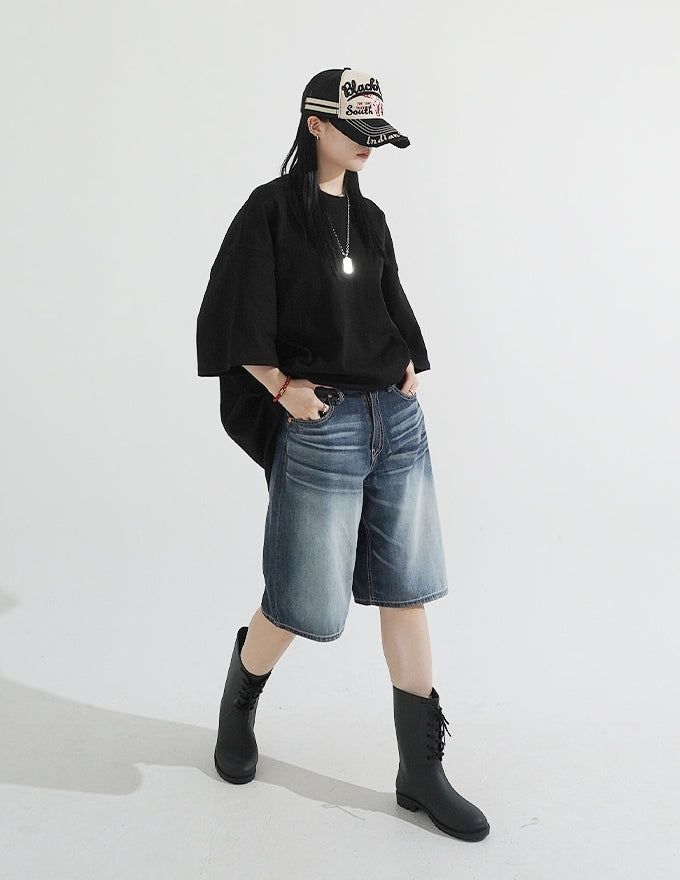 Grayish Washing Skater Half Pants