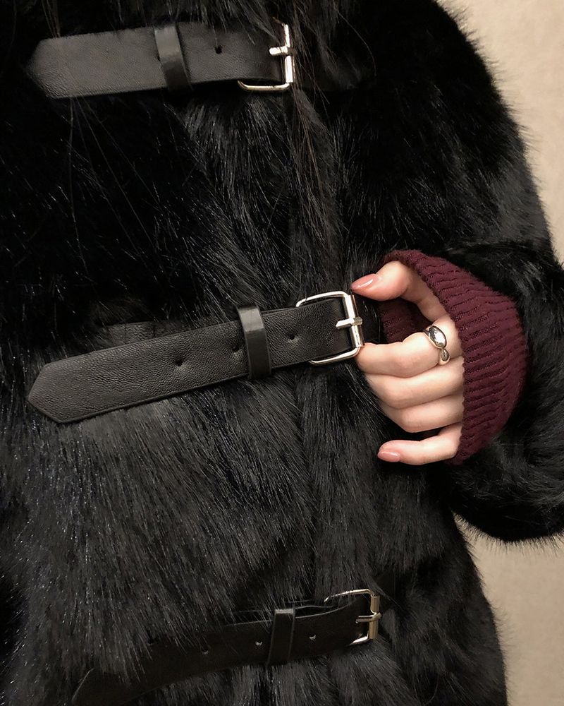 Eri Buckle High-neck Fur Short Jacket