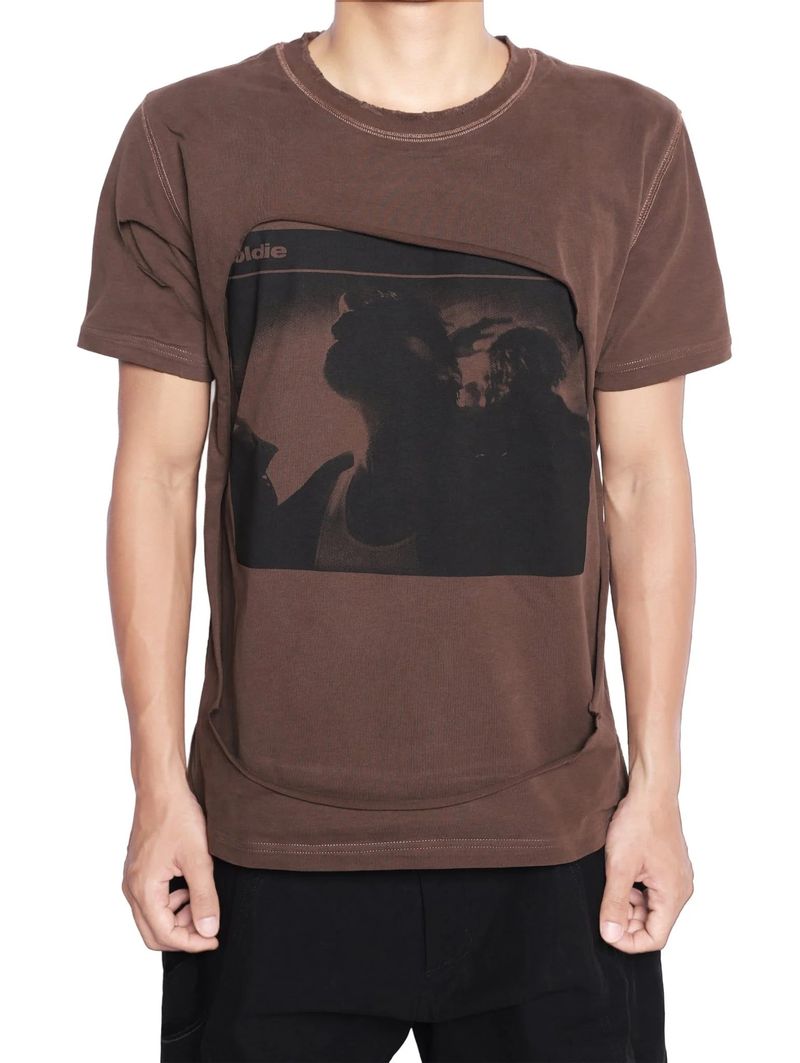 Goldie（ゴルディ）の「ILLUSION BROWN DISTRESSED TSHIRT（Tops）」