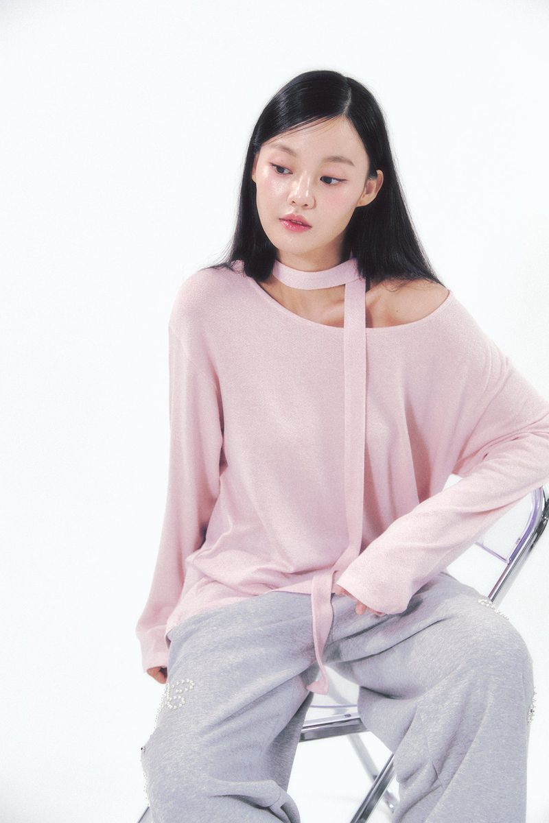 Knit Tie Long Sleeve Set Pink