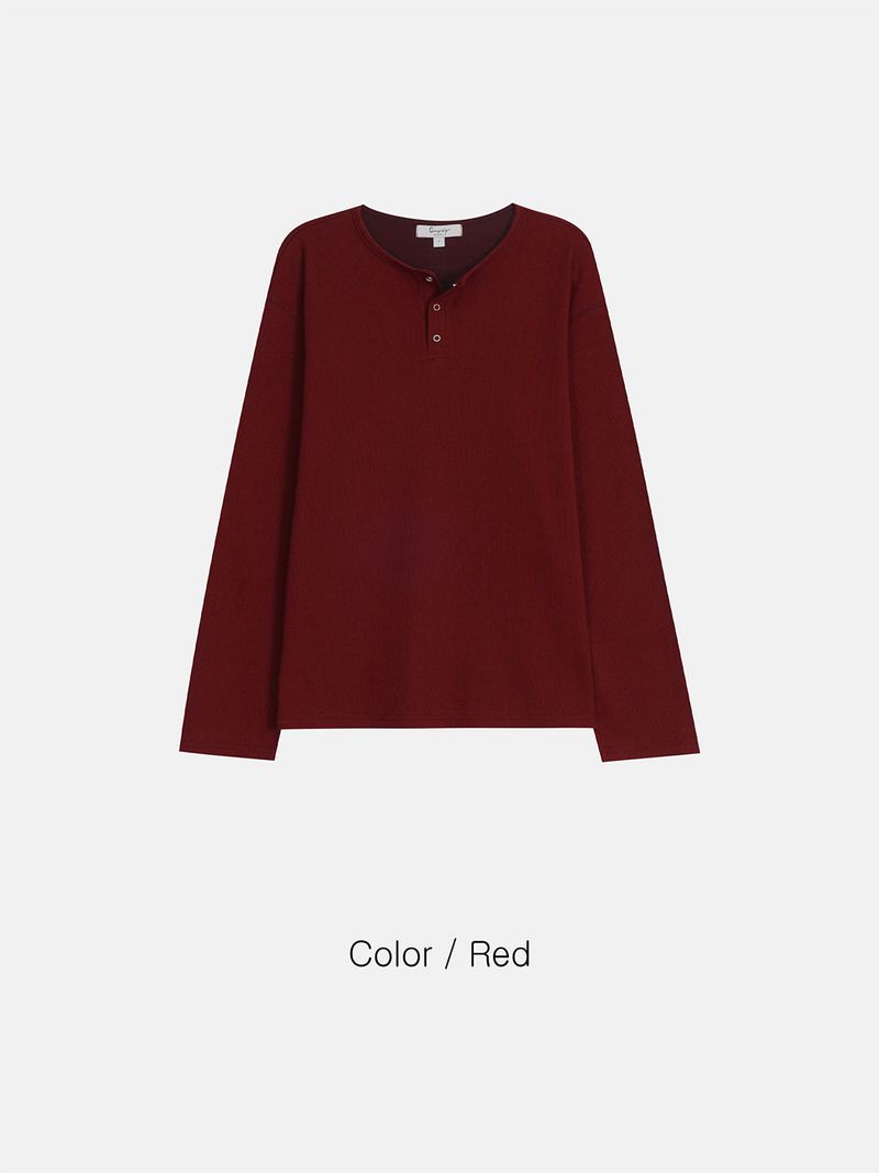 Waffle Henley neck long sleeve