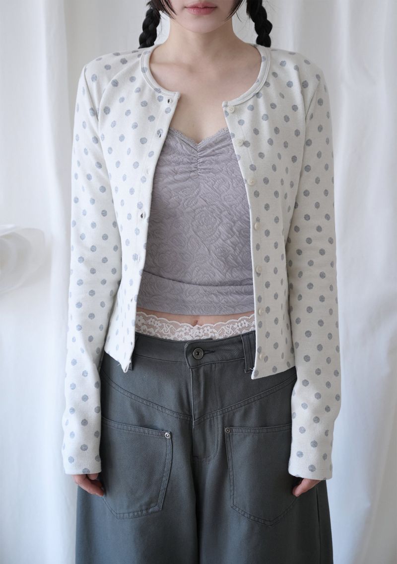 mireco（ミレコ）の「SOFT DOT JACQUARD CARDIGAN IVORY（Tops）」