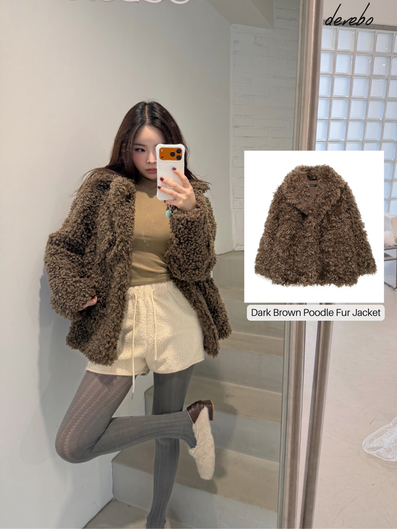Dark Brown Poodle Fur Jacket
