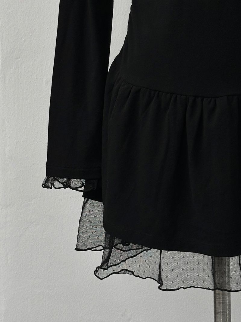 dot layered shirring lace one-piece (2color)