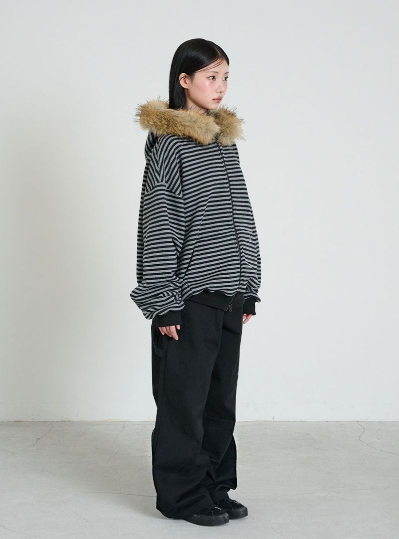 STRIPE WINGS FUR HOODIE ZIP-UP
