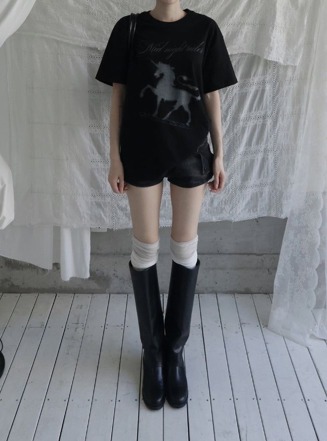 Deconlow studded black denim shorts