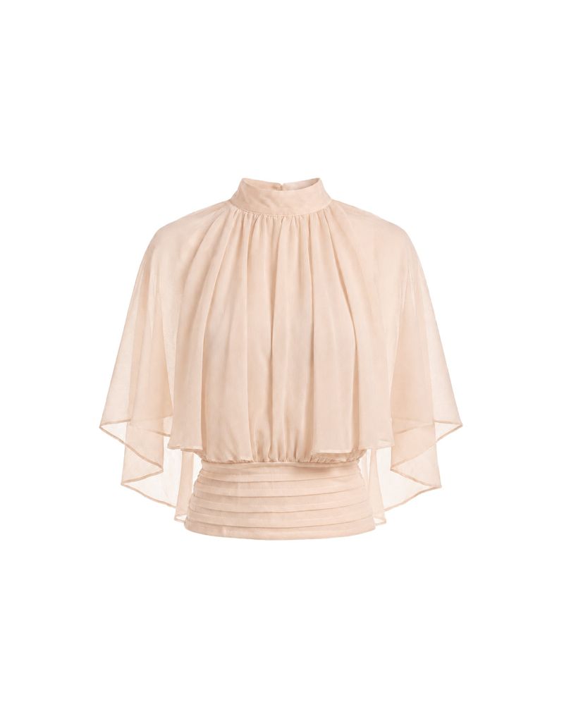 Elira Chiffon Drape Cape Blouse Pink