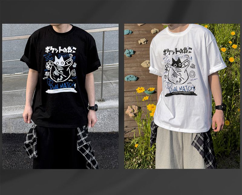 Niporu Cat Graphic Oversized Short Sleeve