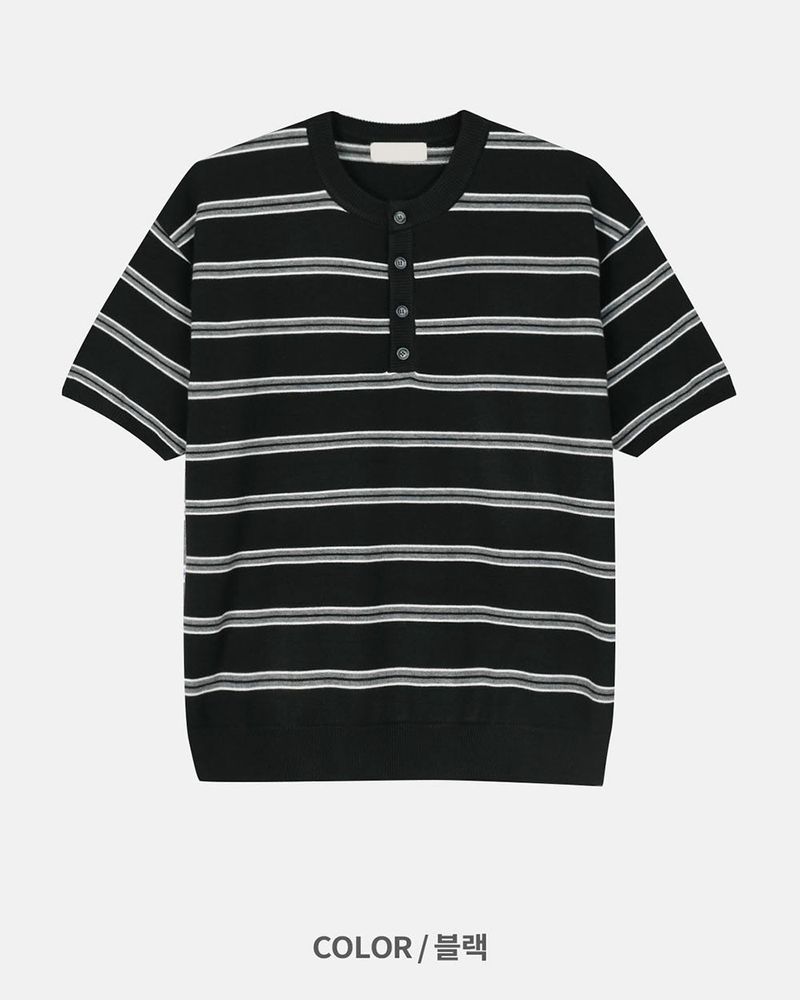 Diron Striped Henley Knit