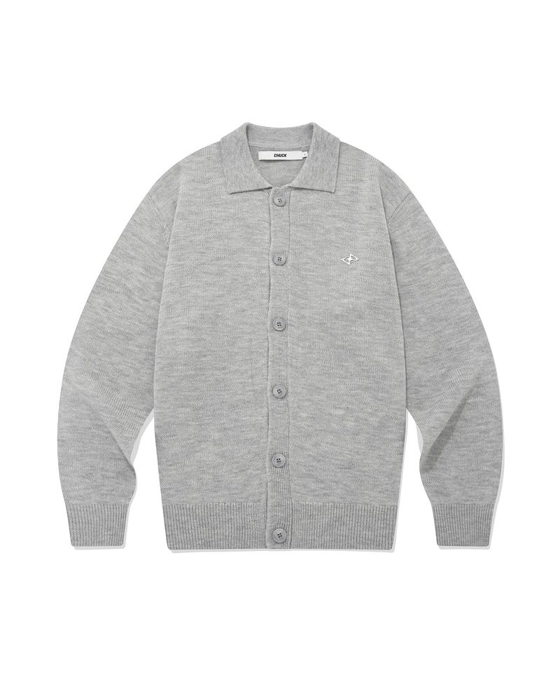 CHUCK（チャック）の「CHUCK シャープロゴカラーニットカーディガン / CHUCK SHARP LOGO COLLAR KNIT CARDIGAN (MELANGE GRAY)（）」