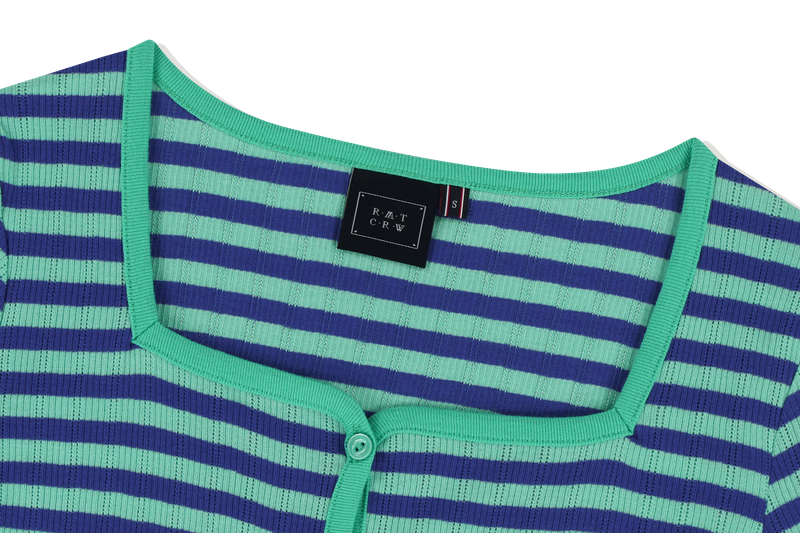 SQUARE NECK STRIPE CARDIGAN