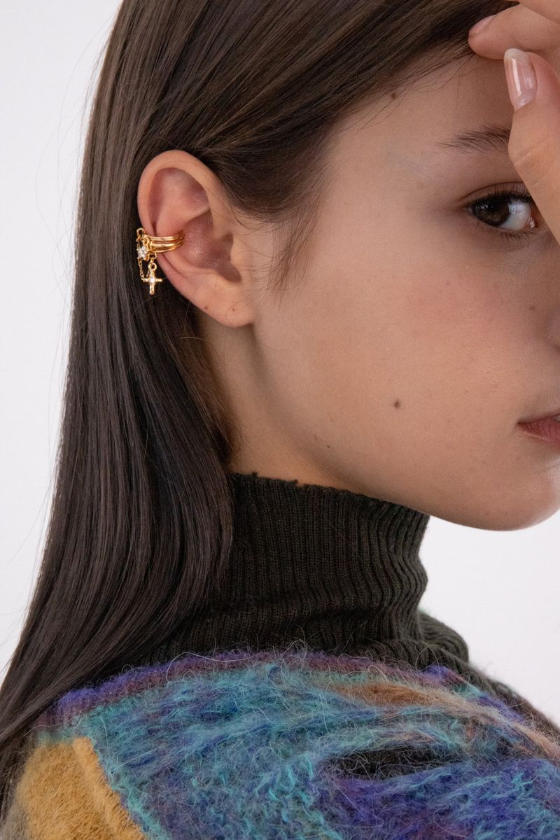 3 line drop chain with pendant earcuff