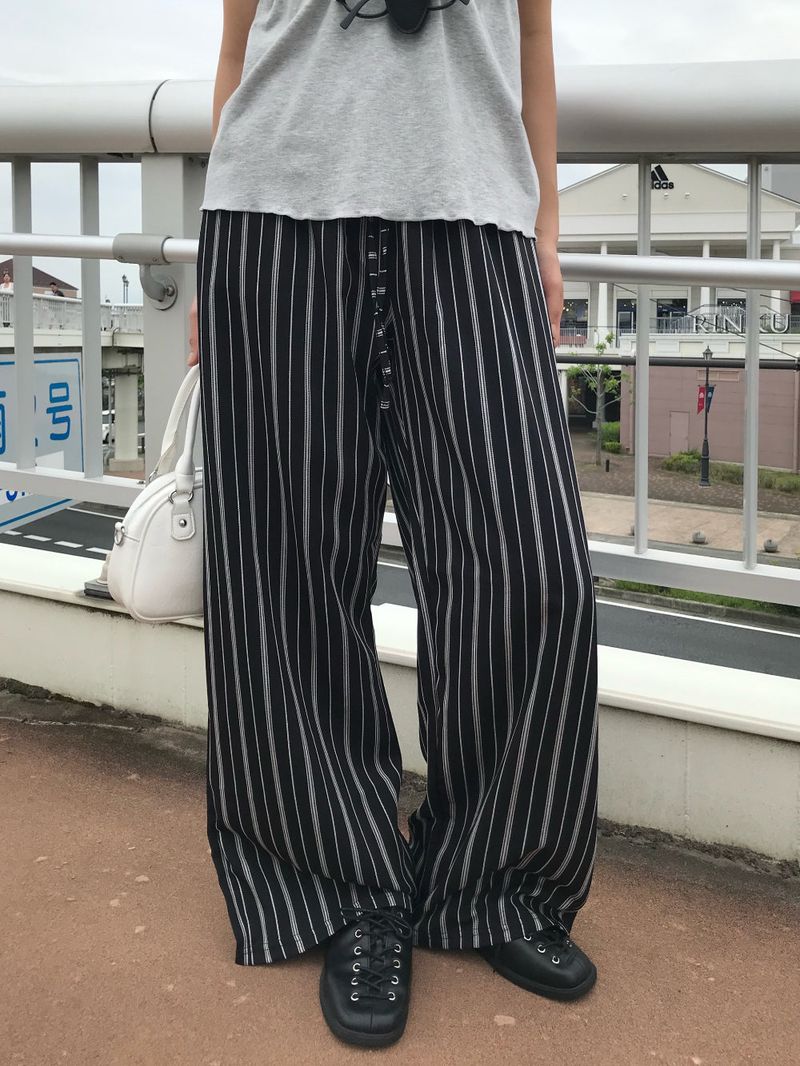Sunday Home Stripe Lounge Button Wide Pants