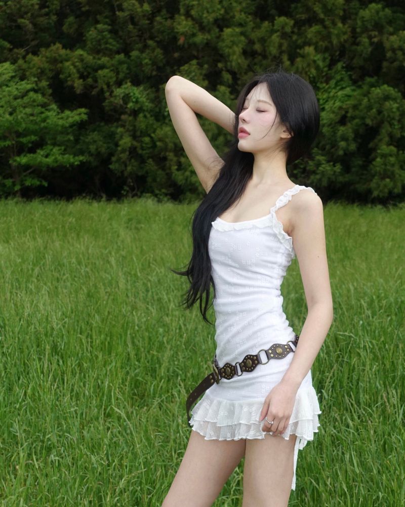 frill shirring mini dress
