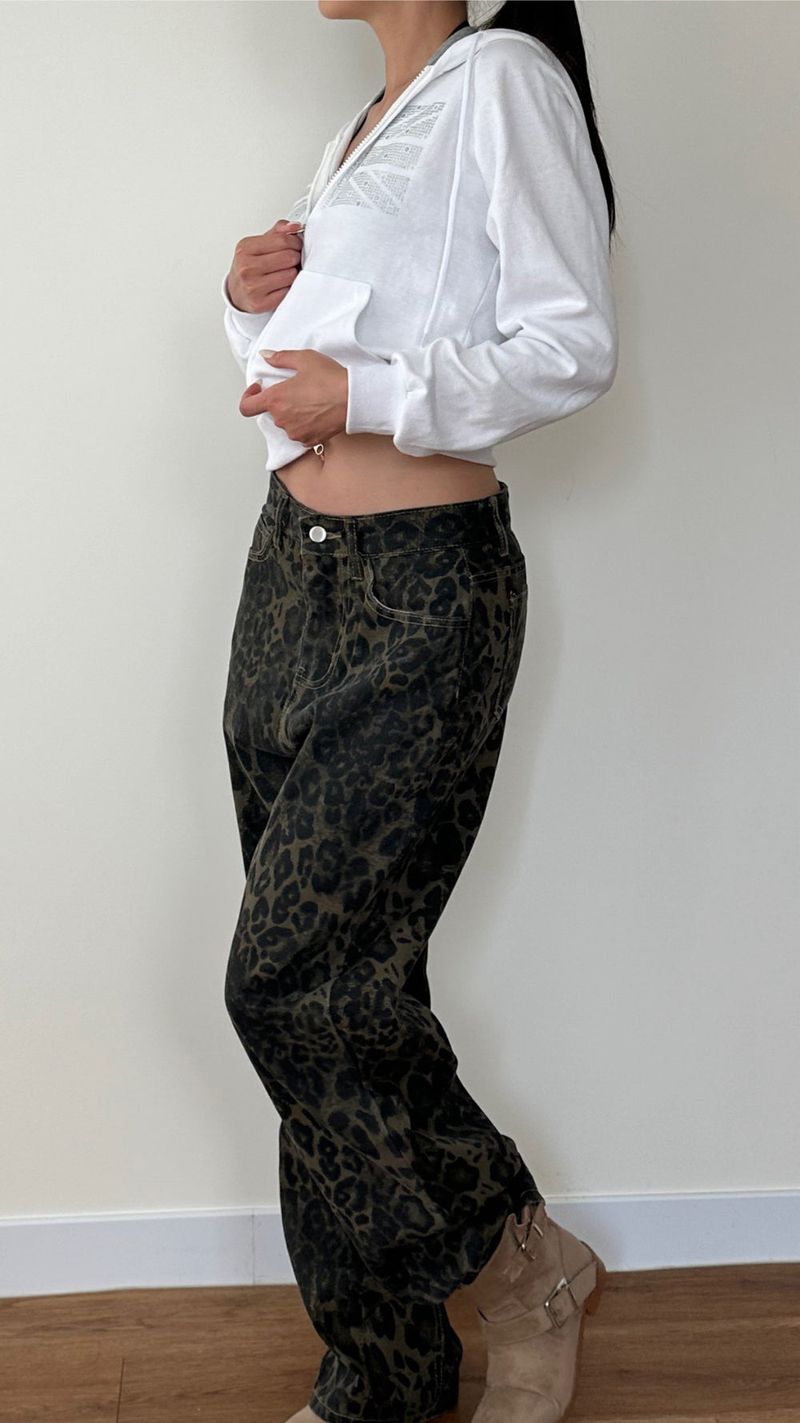 leopard denim pants