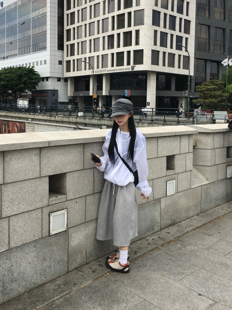 Sheer diagonal see-through windbreaker (5c)